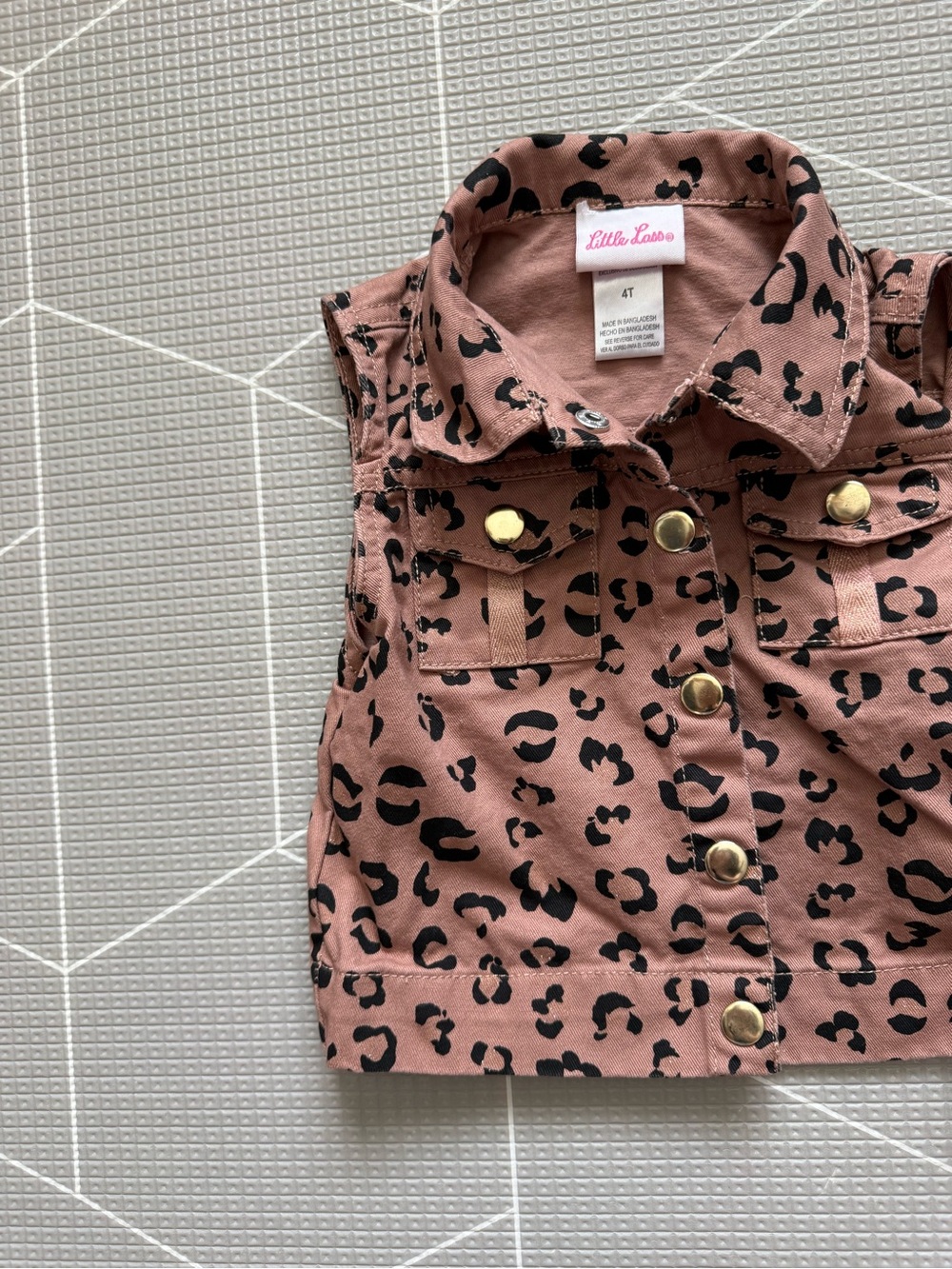 Little Lass|Baby girl/toddler brown Leopard Print denim Vest,sleeveless•Size 4T